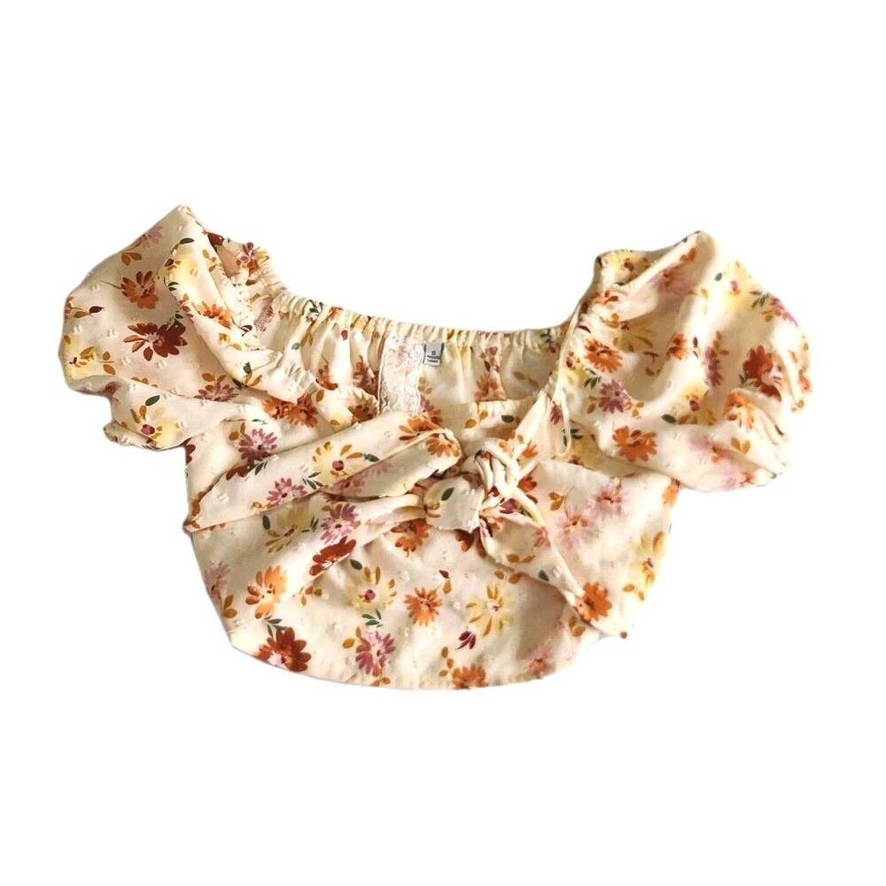 Sadie & Sage Pink Gingham Floral Crop Tie Front Blouse Womens Size Small